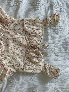 Petal & Pup Cream Floral Mini Dress with Pink Flower Print